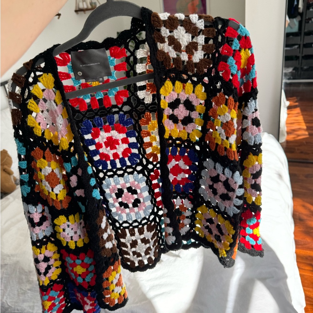 COPY - Anthropologie multicolour square crochet cardigan